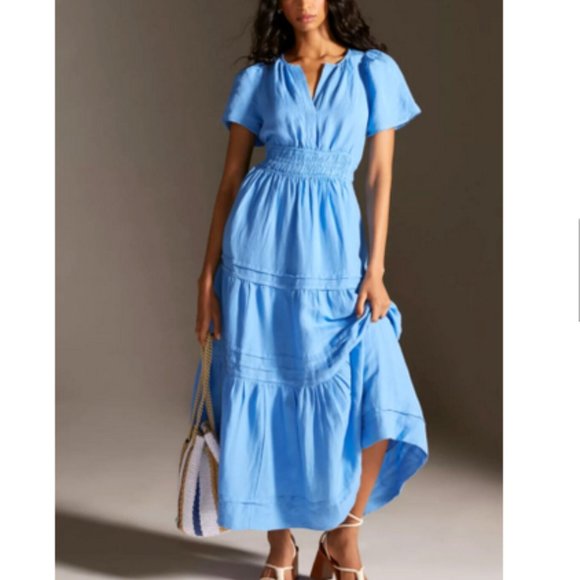 Anthropologie Dresses & Skirts - Anthropologie XS NWT The Somerset Maxi Dress Linen Edition Tiered Blue